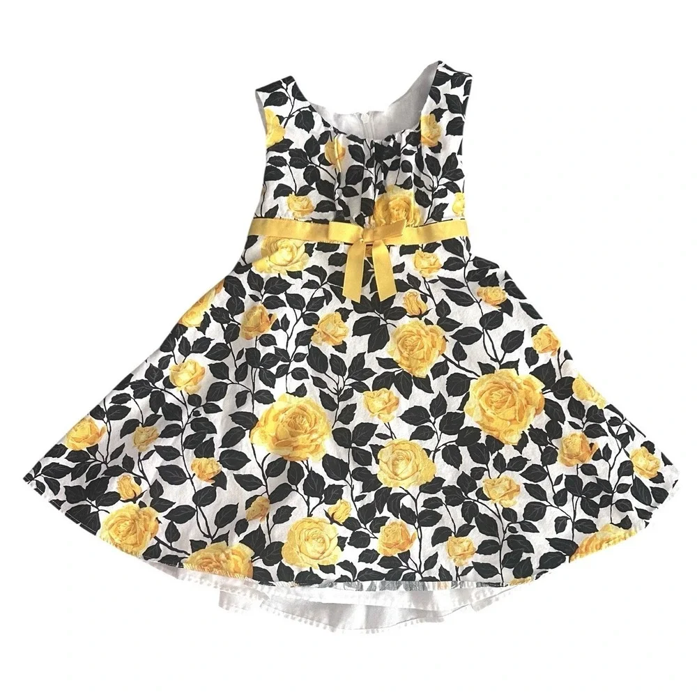 Bonnie Jean Dress Yellow Floral Rose Girls 3T Lined Bow Spring Easter Bloomcore‎